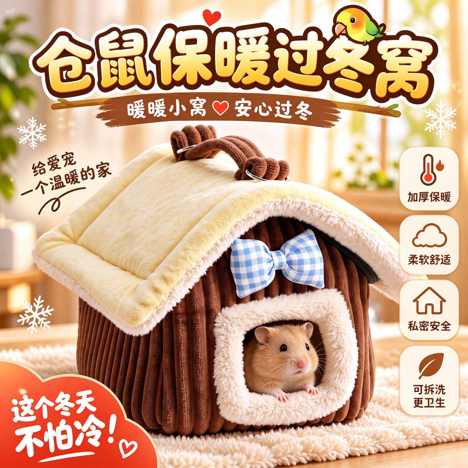 仓鼠小宠冬天保暖加厚棉窝御寒防生病花枝鼠刺猬过冬宠物用品