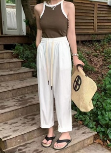 高弹宽松显瘦松紧腰老爹垮裤 大码 粗 速干裤 欧货高品女士