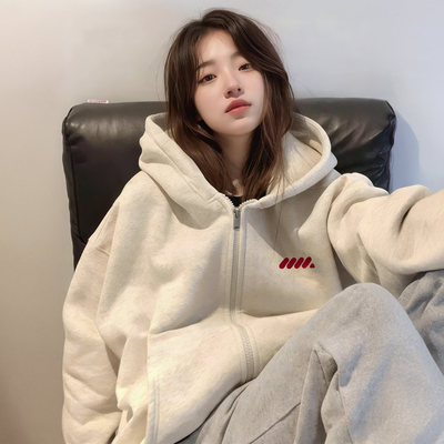 灰色连帽卫衣外套女春季2