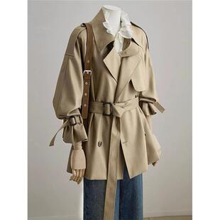 英伦风卡其色短款风衣女2025新款春秋季收腰小个子高级感爆款外套