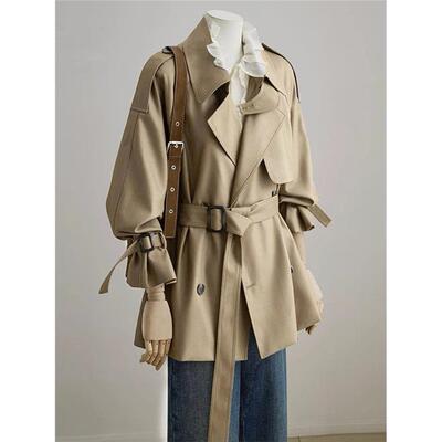 英伦风卡其色短款风衣女2