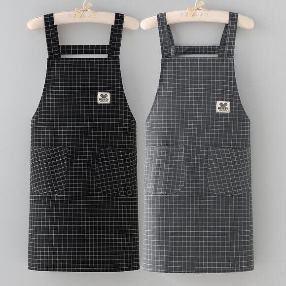 纯棉围裙厨房家用背带工作服耐磨透气做饭油污上班围腰简约耐脏