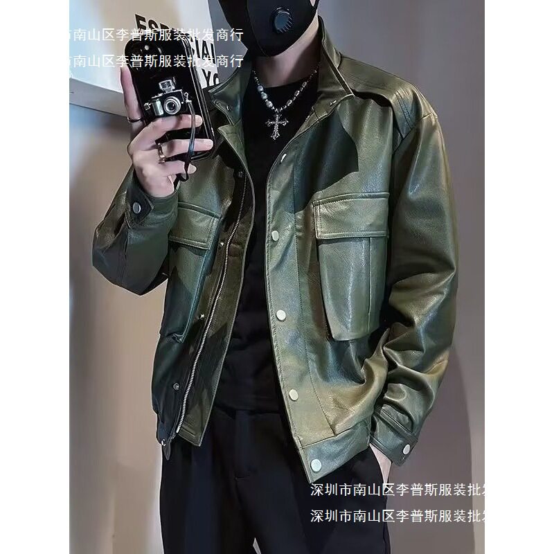 感美式机车工装皮衣潮流休闲男装外套春装潮牌痞帅皮夹克上装