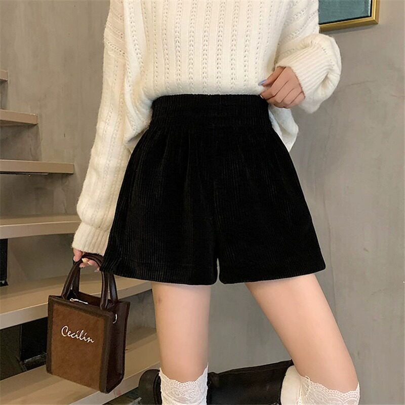 开叉时髦打底短裤女高腰遮肉显瘦休闲裤秋冬外穿口袋配靴子A字裤