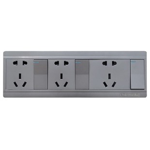 锦迈明装左中右交j叉三开开关带15孔插座分别控制明线盒三开十五