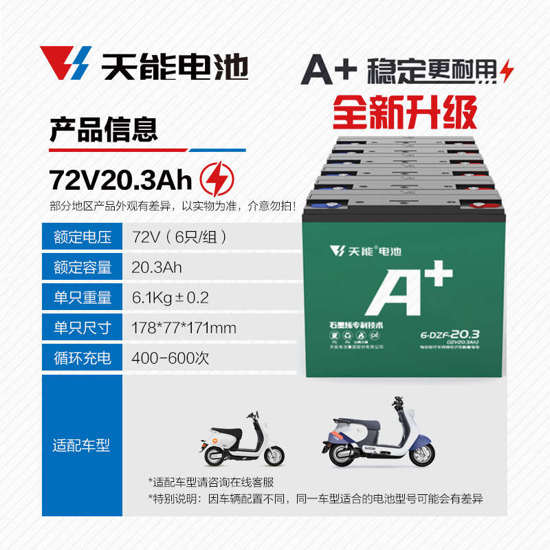 天能电池48v12ah电动车电瓶60v20ah72v20ah铅酸蓄电池以旧换新