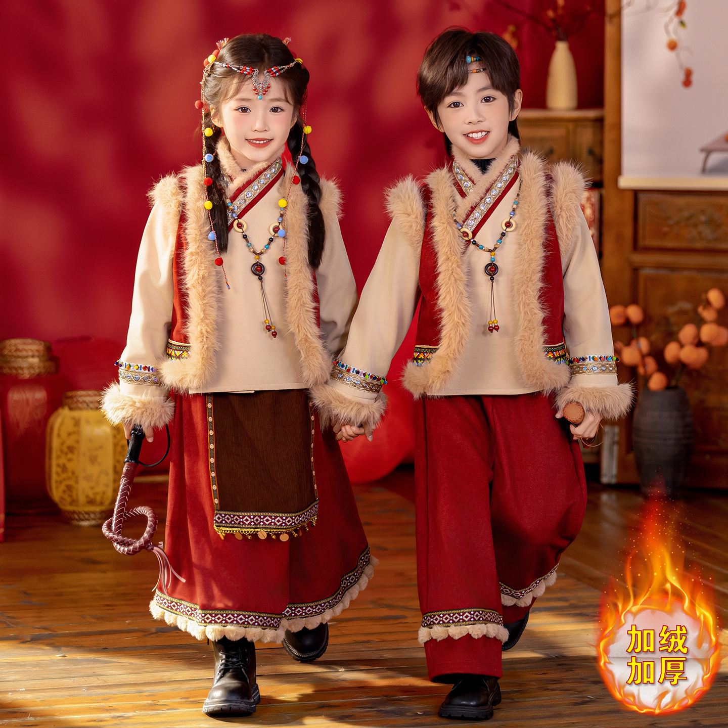 儿童加绒藏族古装舞蹈演出服