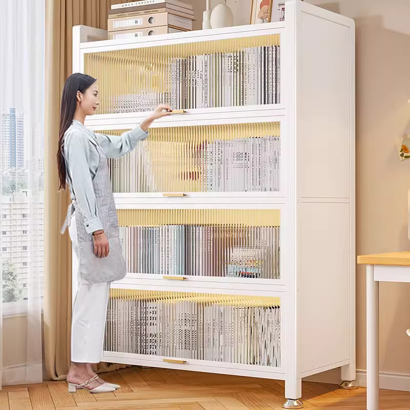 钢制书架带门落地置物架家用客厅靠墙角儿童防尘储物柜收纳展示架