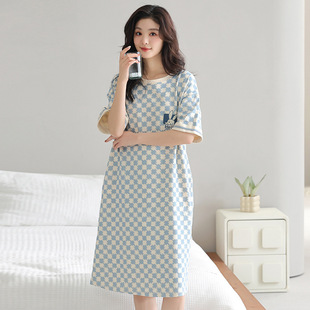 家居服 芬腾纯棉无袖 睡裙女夏中长款 连衣裙可外穿宽松大码 休闲短袖
