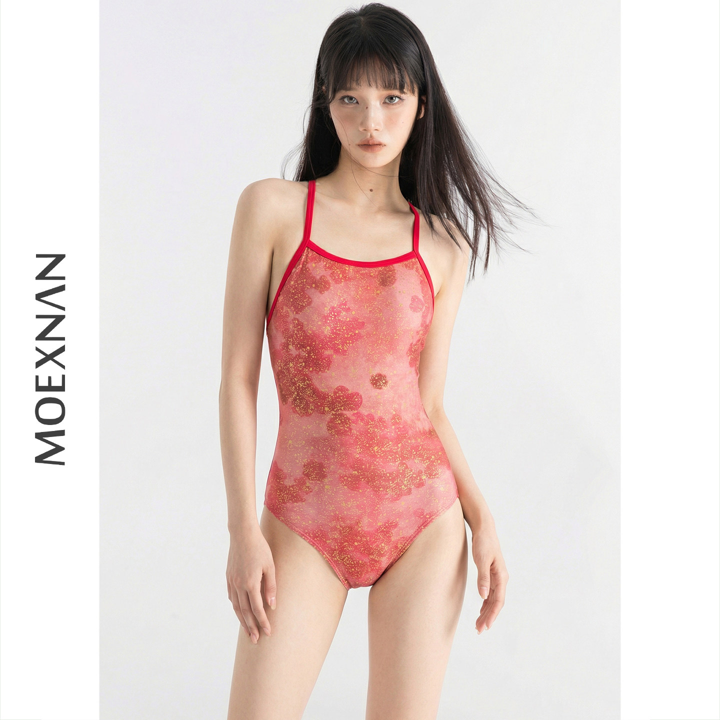 女连体三角竞速泳衣小胸显瘦美背