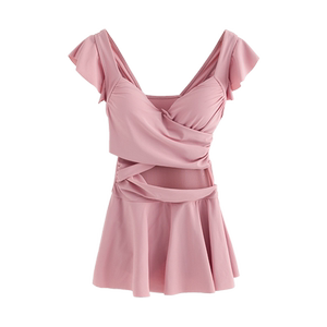 新款连体裙式泳衣女度假保守显瘦遮肚性感小胸聚拢泳装学生泡温泉