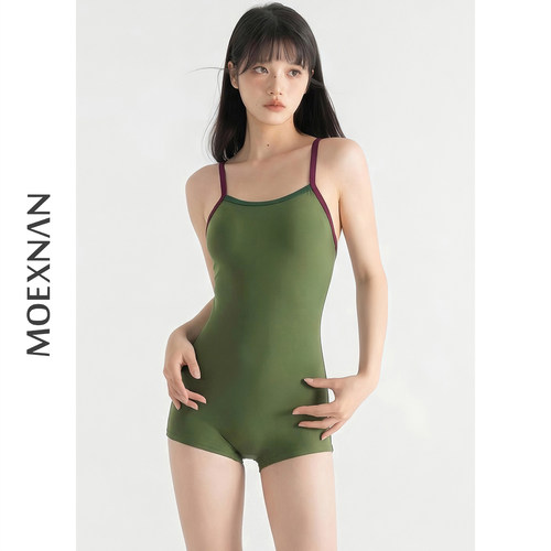 女连体平角泳衣小胸显瘦竞速遮肚