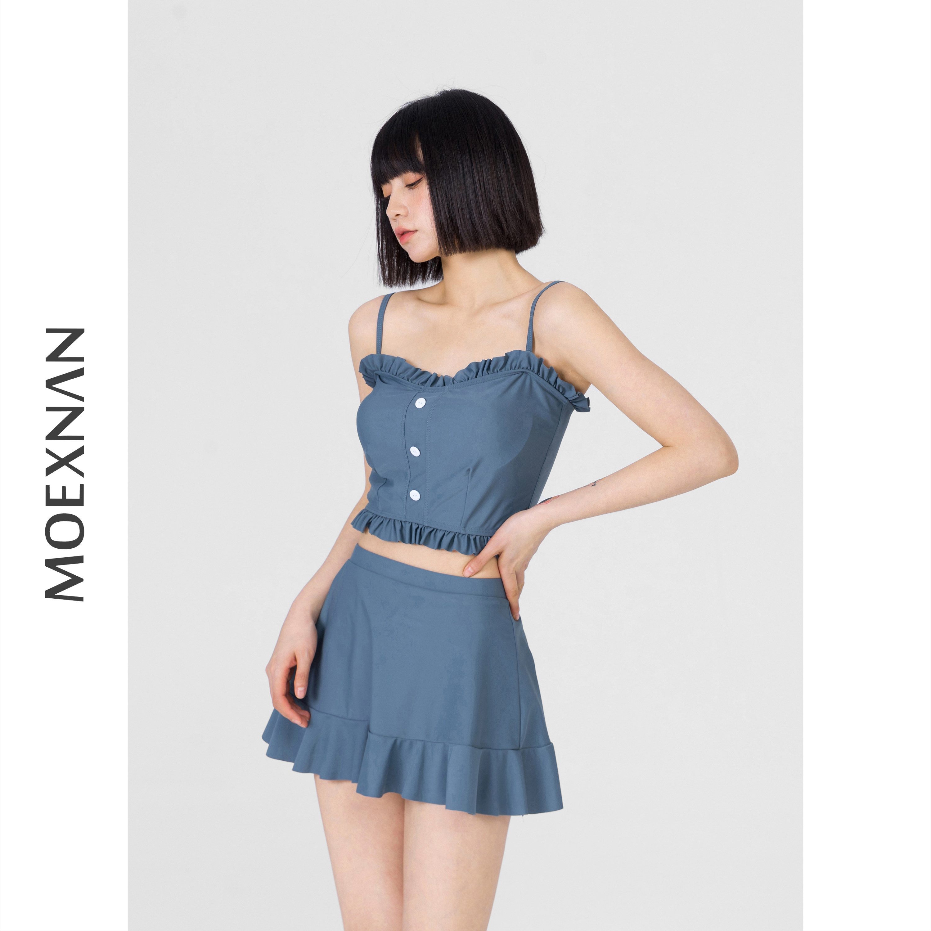 新款性感分体泳衣女裙式遮肚显瘦小胸聚拢度假保守学生泡温泉泳装