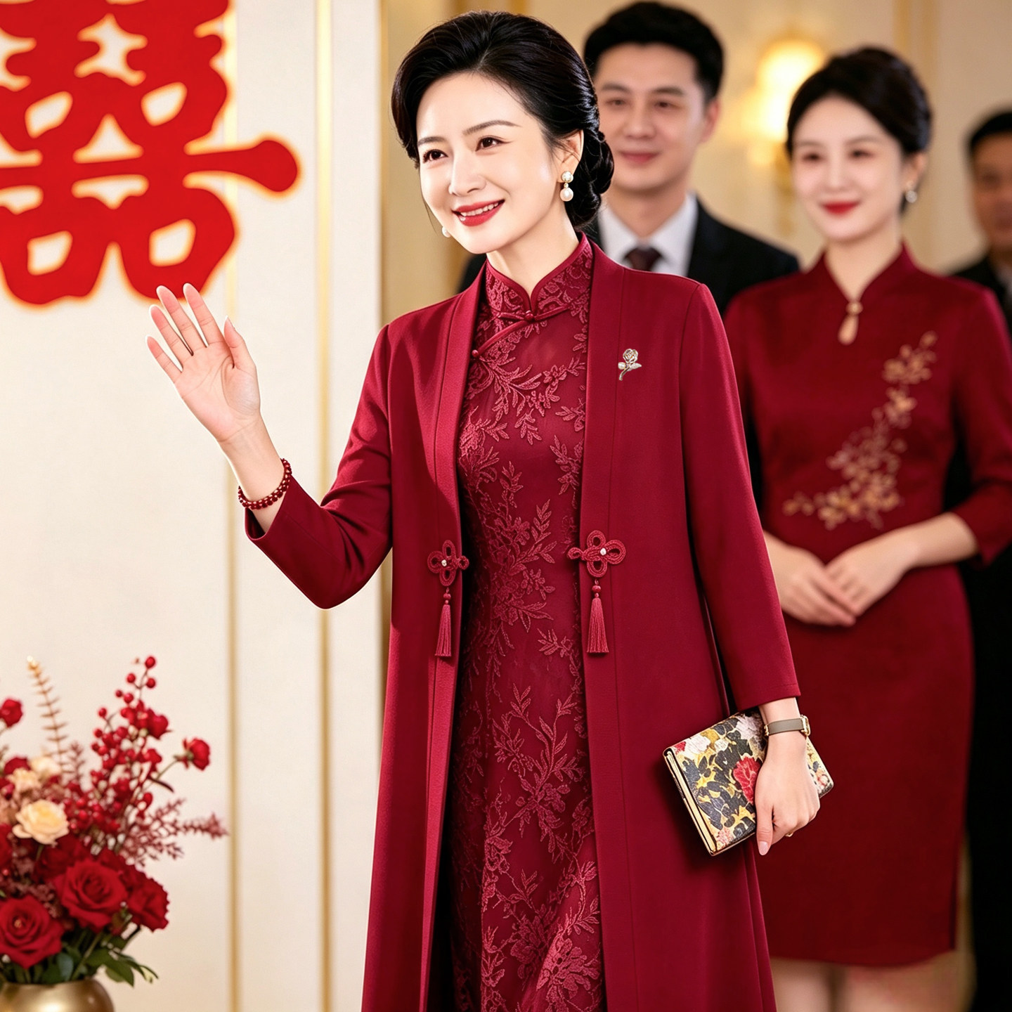结婚妈妈两件套装裙子秋新中式2026新款十月喜婆婆婚宴装旗袍礼服
