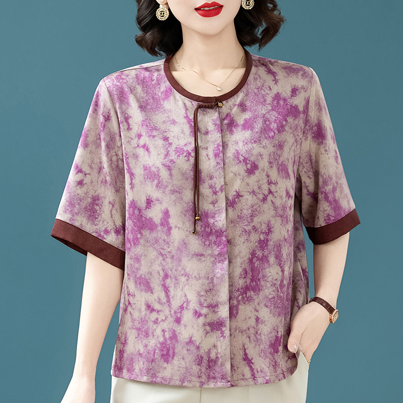 高端真丝衬衫2026新款中年阔太太半袖妈妈中老年女装桑蚕丝上衣服