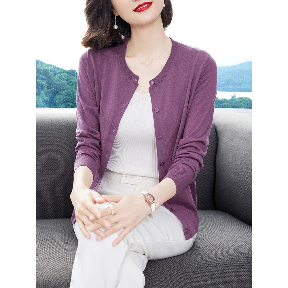 衣服女款2026新款开衫外套女薄款针织衫妈妈春夏小外搭桑蚕丝上衣