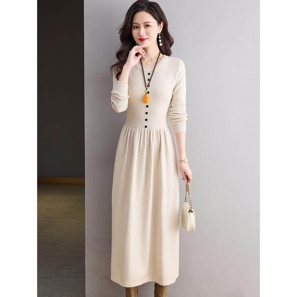 妈妈端庄大气连衣裙轻奢高级感冬装针织长裙气质收腰显瘦毛衣裙子