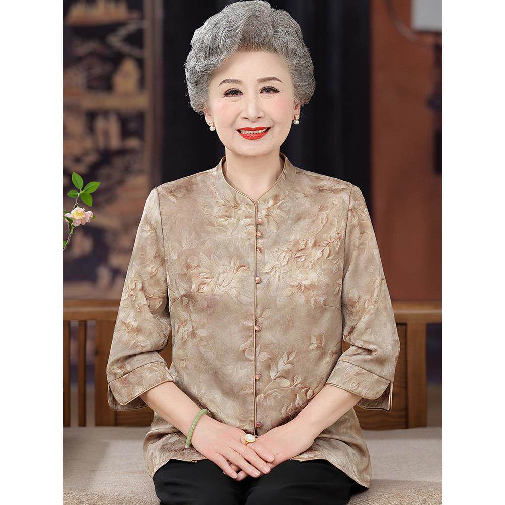 奶奶夏装新中式衬衫女老年人开衫妈妈夏季套装60岁70多太太上衣服