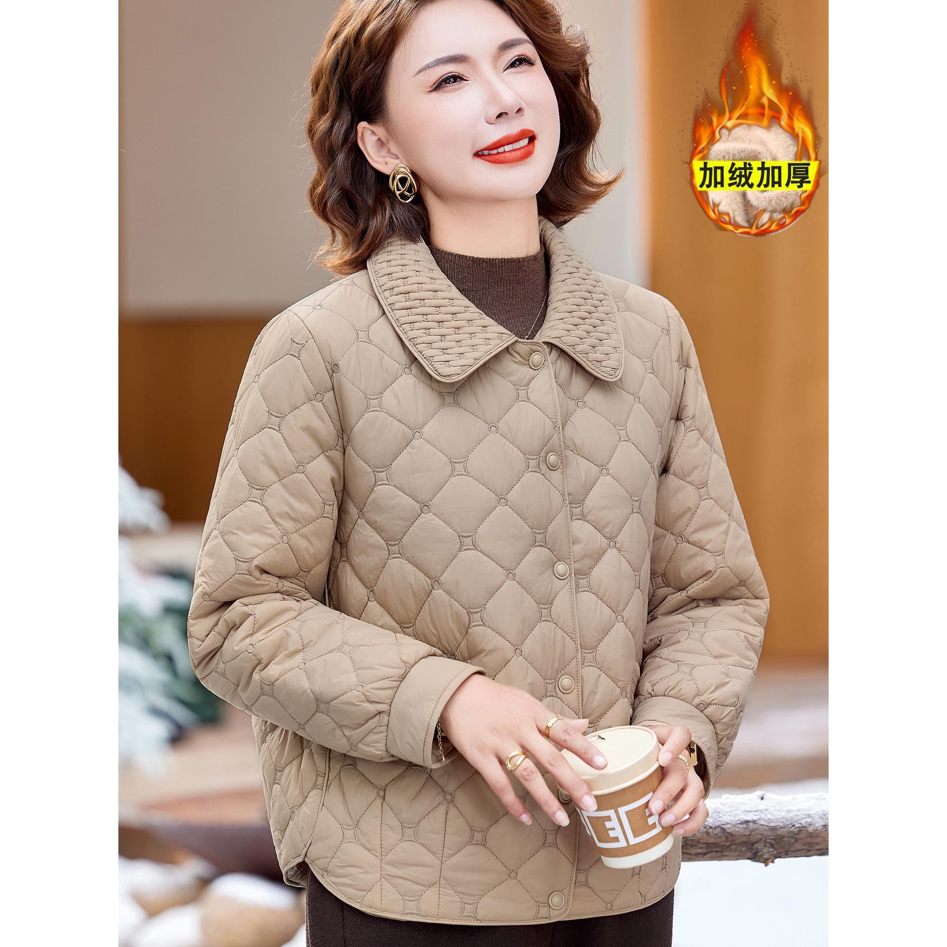 50岁妈妈冬装夹棉外套小棉袄洋气中老年女装新款秋冬轻薄加绒棉衣