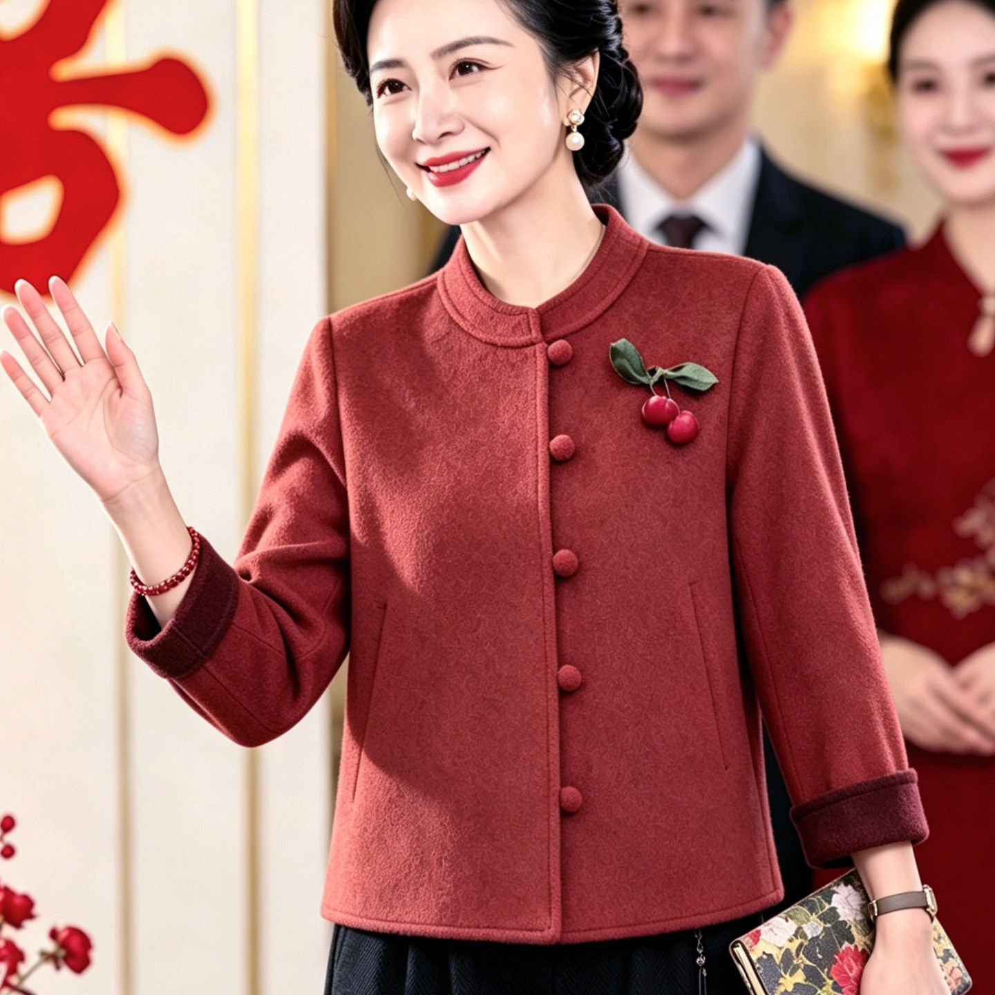 妈妈结婚礼服秋冬季小香风毛呢外套小个子喜婆婆婚宴衣服平时可穿