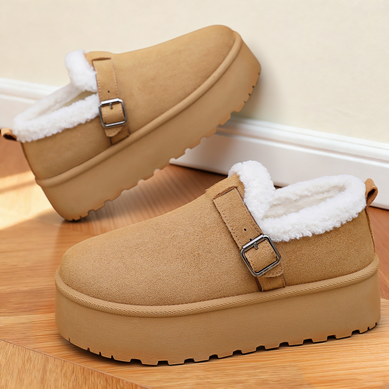 冬季加绒鞋女跨境大码棉鞋TEMU代发雪地靴厚底增高棉靴保暖毛毛鞋