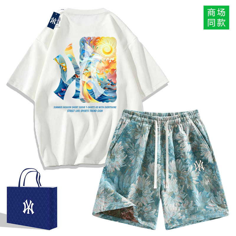 奥特莱斯夏季新款男士休闲运动套装纯棉短袖短裤宽松潮流百搭t恤