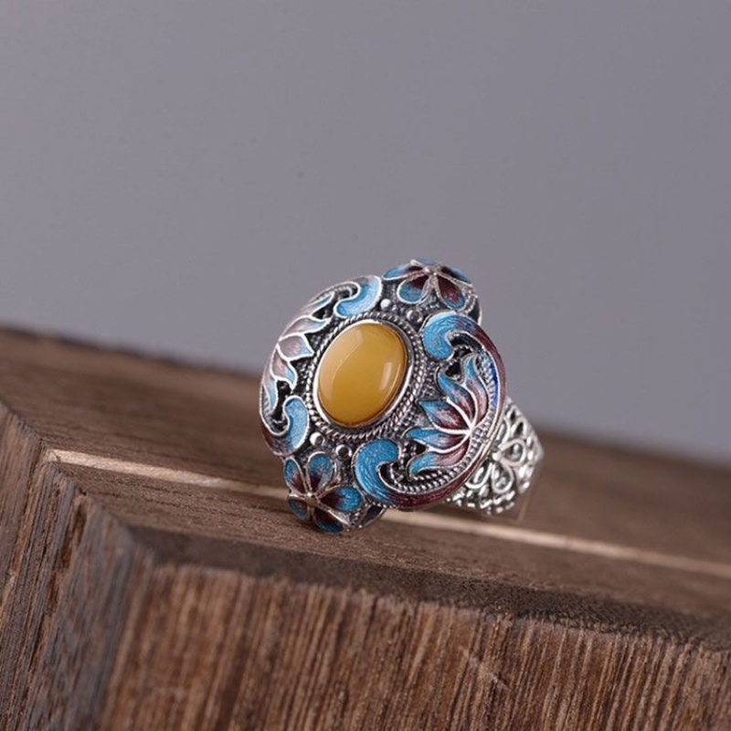 民族风个性时尚老北京手工掐丝烧蓝工艺百搭饰品民族风戒指女士款