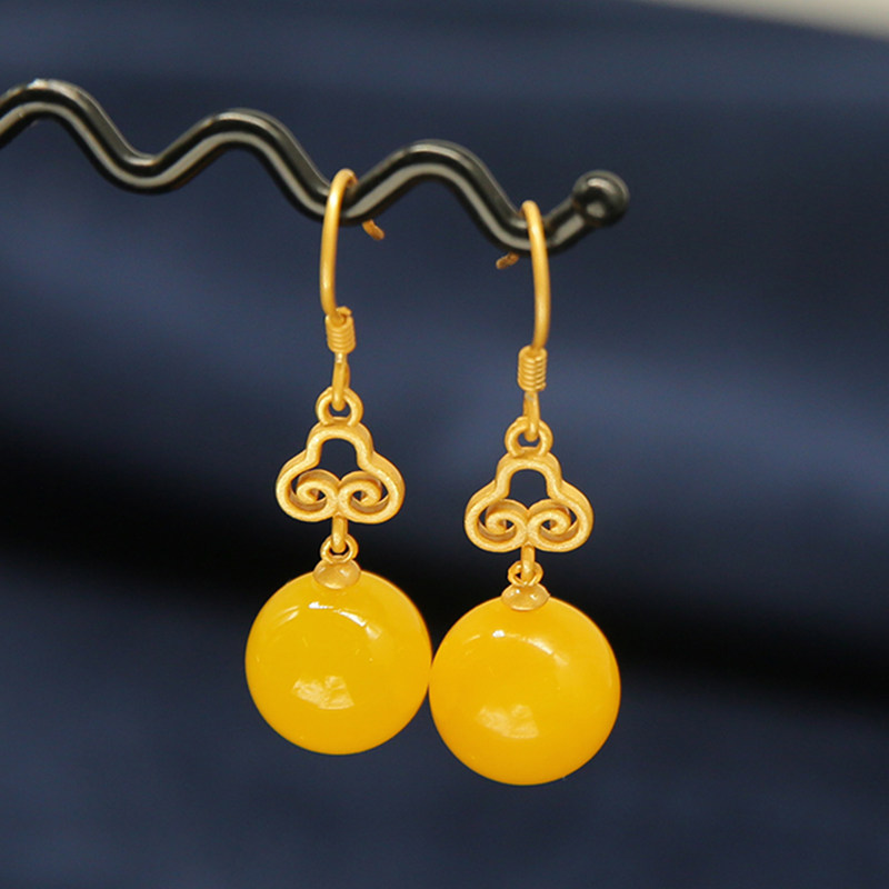 新款复古民族风祥云925银镀金耳钩耳饰原创设计天然蜜蜡耳坠饰品,饰品/流行首饰/时尚饰品新,耳环,淘宝优惠券,粉丝福利购,淘宝优惠卷