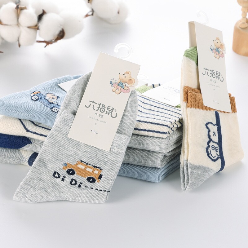 六指鼠儿童袜子男童春秋薄款纯棉中筒袜男孩夏季袜子透气网眼袜