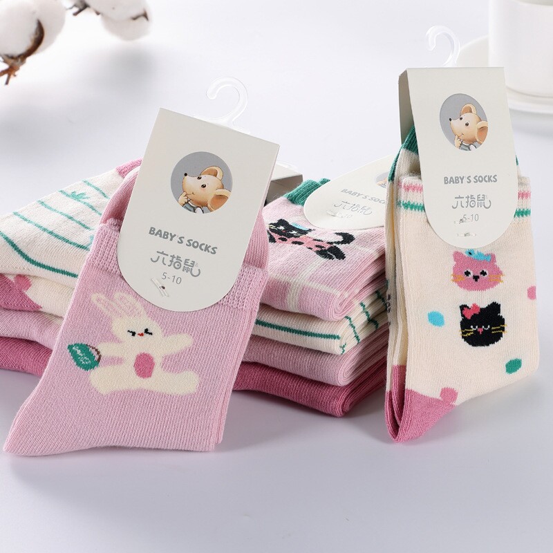 六指鼠女童袜子秋冬款中筒a类学生女宝宝春秋季小女孩儿童纯棉袜
