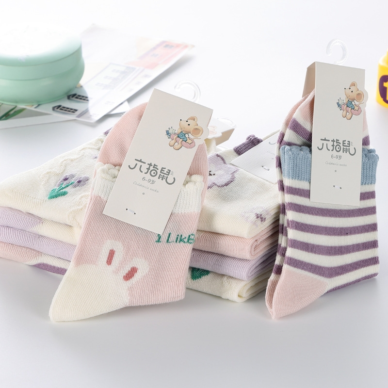 六指鼠儿童袜子春秋款薄棉中筒袜男童女童早秋女孩学生纯棉透气袜