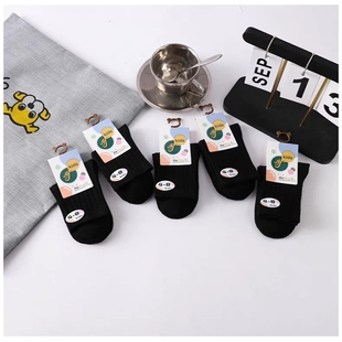 男童女童秋冬季儿童黑色袜子女童宝宝春秋季纯色男孩纯棉袜中筒袜