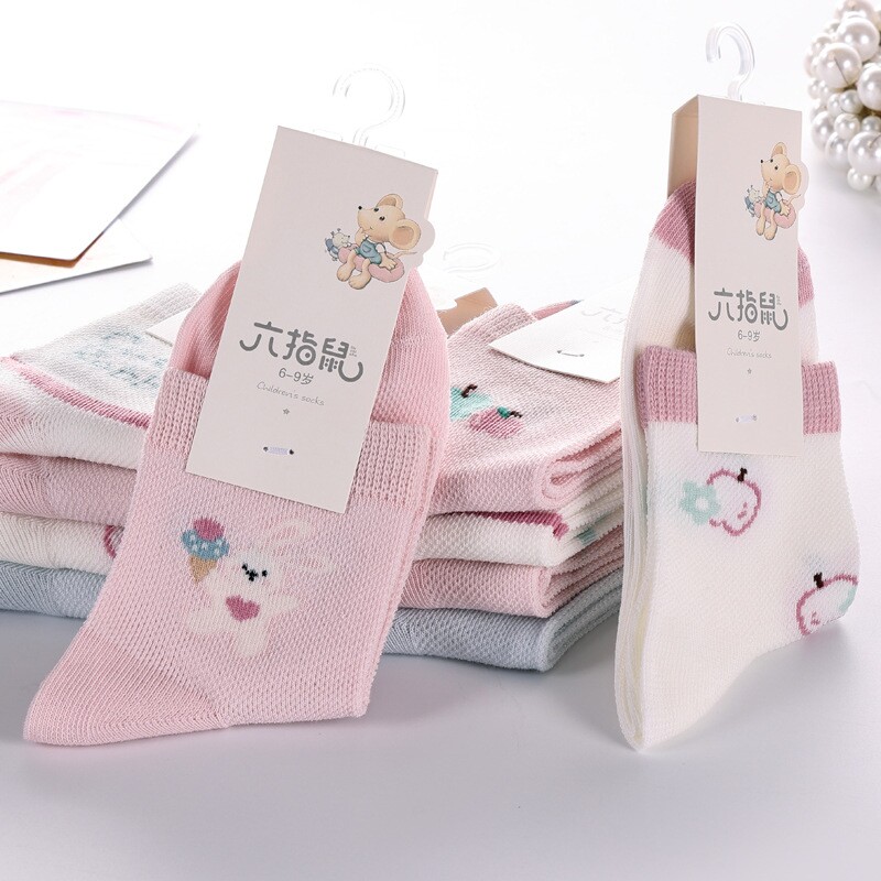 六指鼠纯棉a类女童袜子夏薄款儿童网眼透气吸汗女孩夏天夏季宝宝