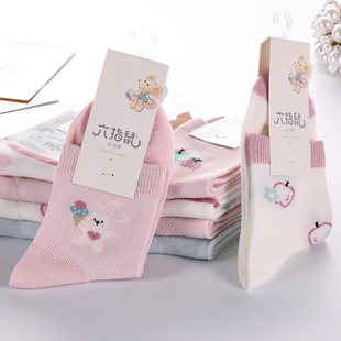六指鼠纯棉a类女童袜子夏薄款儿童网眼透气吸汗女孩夏天夏季宝宝