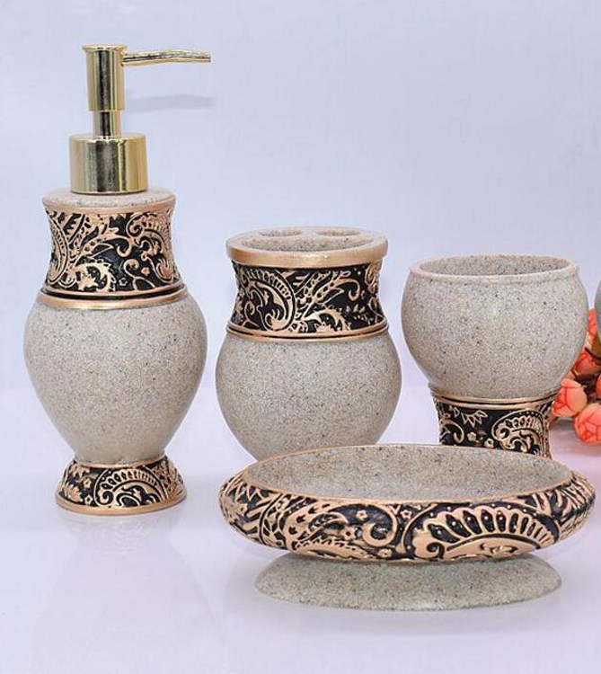 高档欧式卫浴四件套树脂浴室牙具洗漱套装漱口杯陶瓷软装饰品热卖
