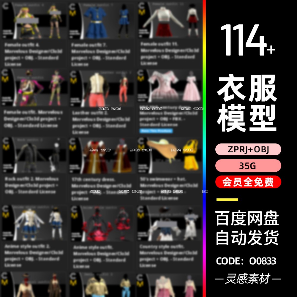 md萝莉连衣裙汉服夹克暗黑哥特服礼服运动服3d模型服装打版文件