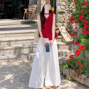 裙子轻熟小众不撞款 夏日多巴胺穿搭套装 亚麻云南旅游明媚感一整套