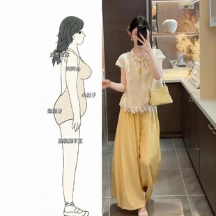 搭配一整套大码 花边衬衫 2025夏季 国风新中式 女 阔腿裤 漂亮减龄套装