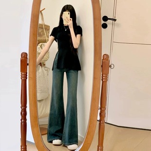 穿搭两件套装 夏装 子时尚 搭配一整套大码 女 胖mm开叉T恤阔腿牛仔裤