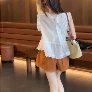 两件套 轻熟小众不撞款 套装 女2025新款 高级感减龄白色上衣橙色短裤