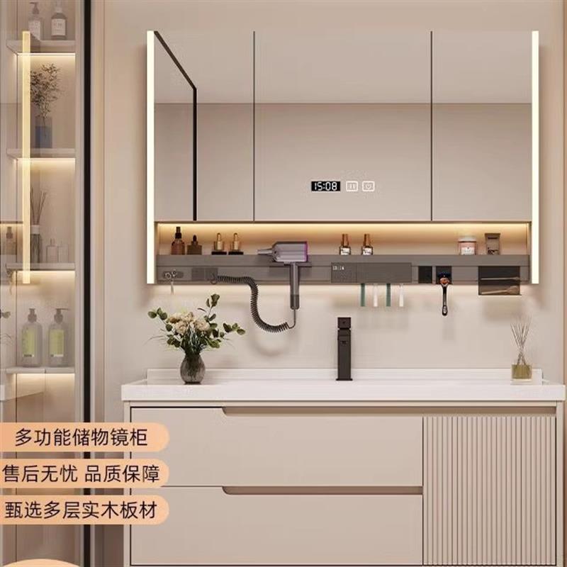新款吊柜陶瓷一体盆现代壁柜卫生间洗漱台落地式地柜浴室柜防潮