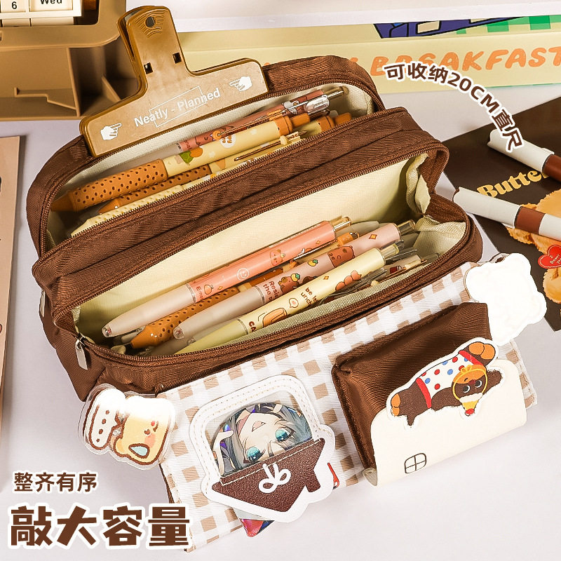 格纹小窝笔袋吧唧收纳磁