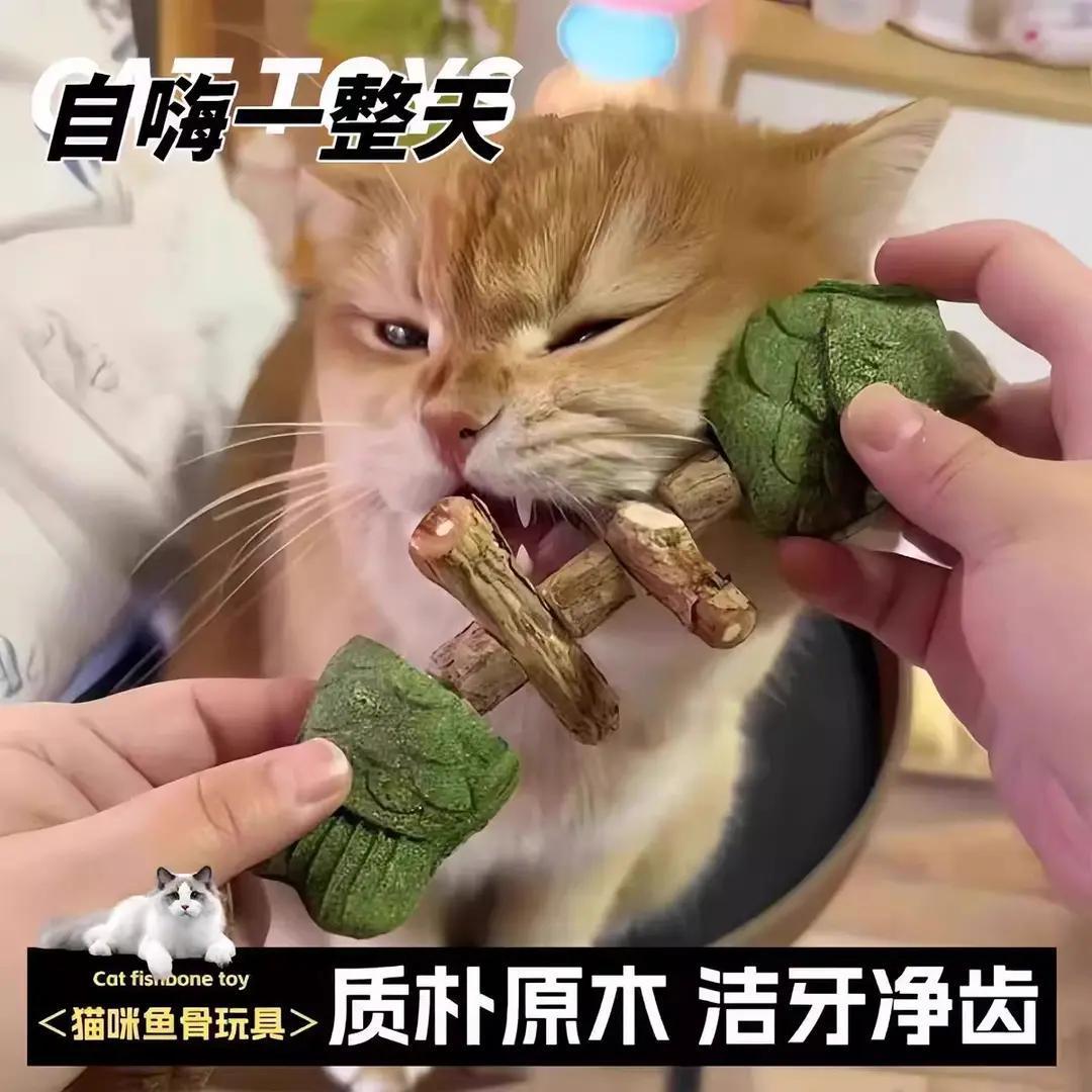 猫咪玩具鱼骨头木天蓼猫薄荷磨牙棒仿真鱼磨牙耐咬自嗨解闷逗猫棒