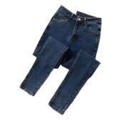 显瘦紧身大码 女2024春秋新款 牛仔裤 黑蓝色小脚长裤 超弹力