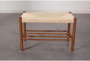 换鞋凳家用门口实木编绳北欧简约现代餐厅长凳日式试衣间凳穿鞋u.