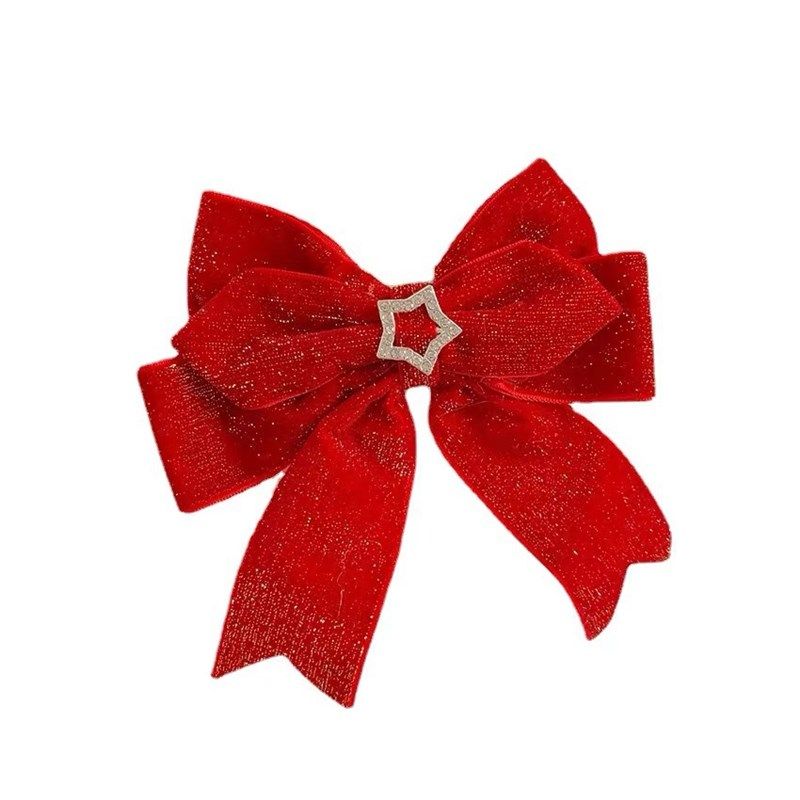 新年发饰红色蝴蝶结发夹女公主头皇冠发卡丝绒后脑勺盘发夹子