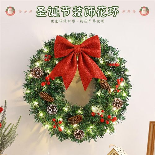 Christmas圣诞装饰花环藤条门挂店铺布置圣诞节挂件蝴蝶结平安夜