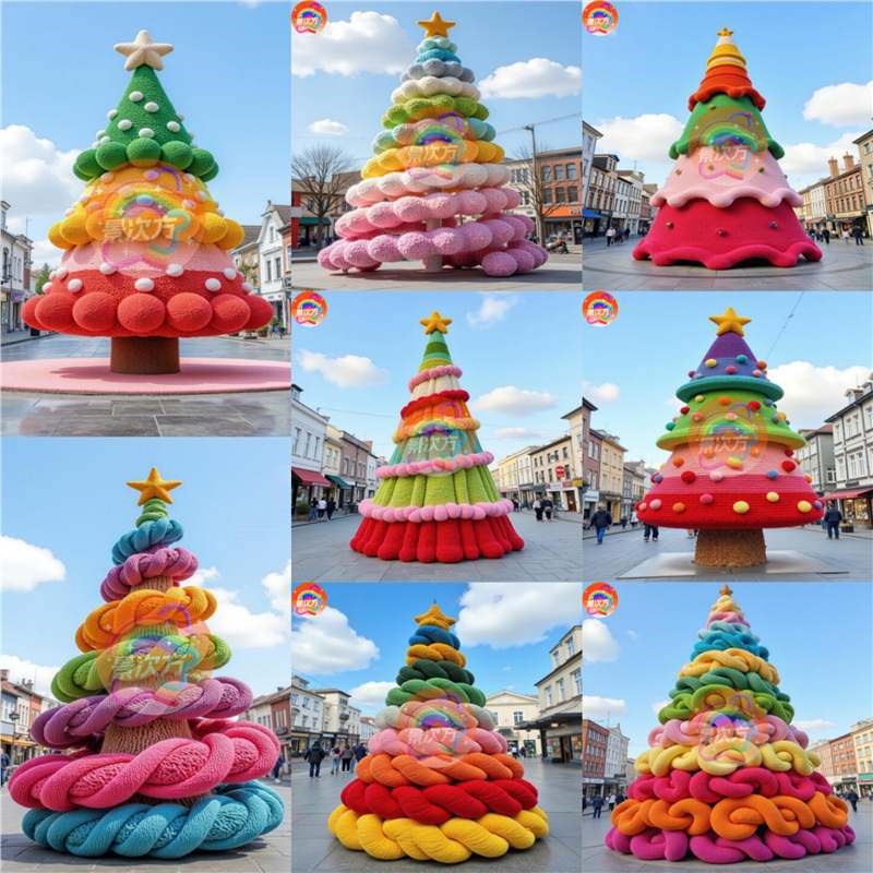 多巴胺针织毛绒圣诞树摆件定制圣诞节美陈布置道具户外网红打卡点