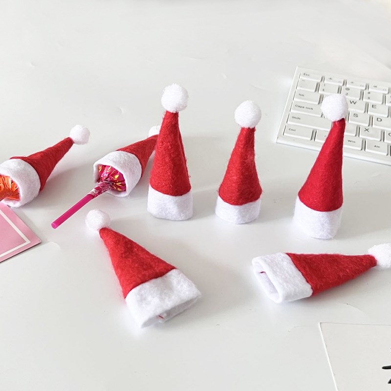 圣诞节装饰用品棒棒糖圣诞帽糖果迷你圣诞帽无纺布儿童圣诞小礼品