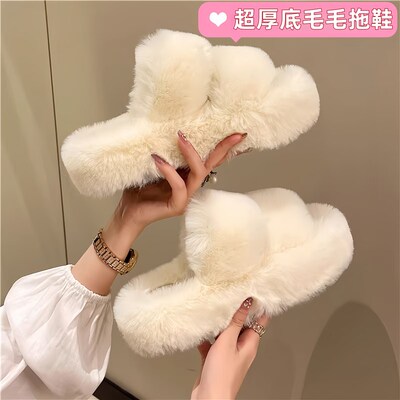 毛毛拖鞋厚底毛绒网红2025新款高级感外穿秋冬女士爆款毛茸茸棉拖